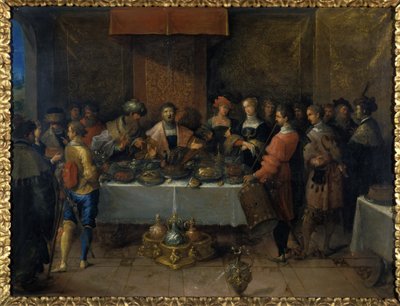 Damocles aan de Tafel, voor 1620 door Frans II the Younger Francken