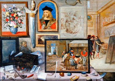 Het interieur van een kunstenaarsatelier door Frans II the Younger and workshop Francken