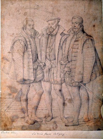 Portret van de drie Coligny: Kardinaal Odet, Gaspard, Admiraal van Frankrijk en Francois, Heer van Andelot door Frans I Pourbus