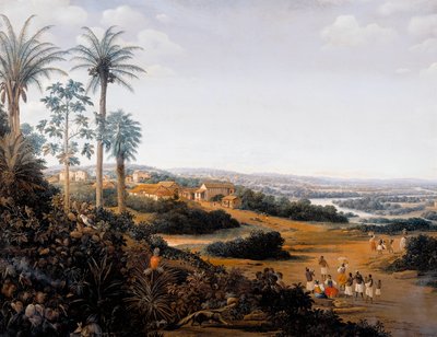 Serinhaem dorp in Brazilië of Het huis van een suikerrietplanter in Brazilië door Frans Post