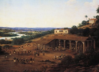 Suikerrietmolens in Brazilië, door Frans Post (1612-1680) door Frans Post
