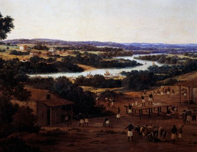 Uitzicht op Engenho Real in Brazilië (detail) door Frans Post