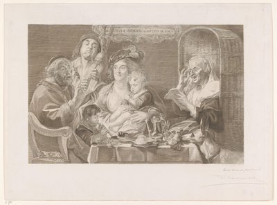 Musicerend gezelschap aan tafel door Frans Lauwers (signed by artist)