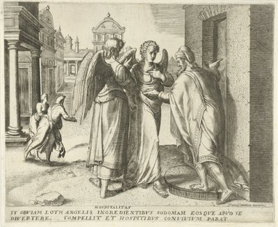 Lot en de twee engelen door Frans Menton