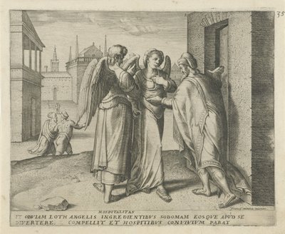 Lot en de twee engelen door Frans Menton