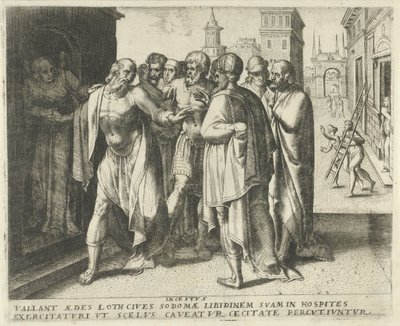 Lot maant de menigte tot kalmte Incestus Geschiedenis van Lot door Frans Menton