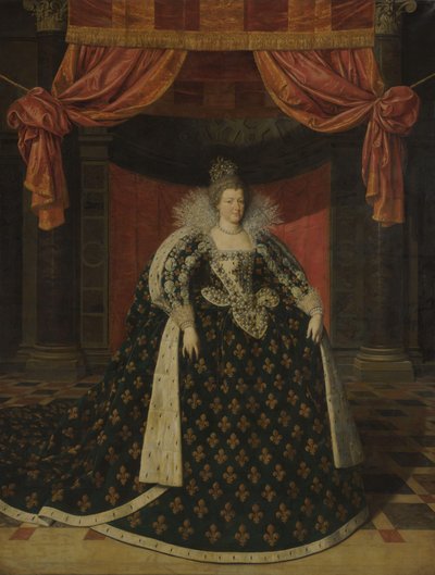 Portret van Marie de Médicis (1575-1642), koningin van Frankrijk, in staatskleding door Frans Pourbus (II) (workshop of)