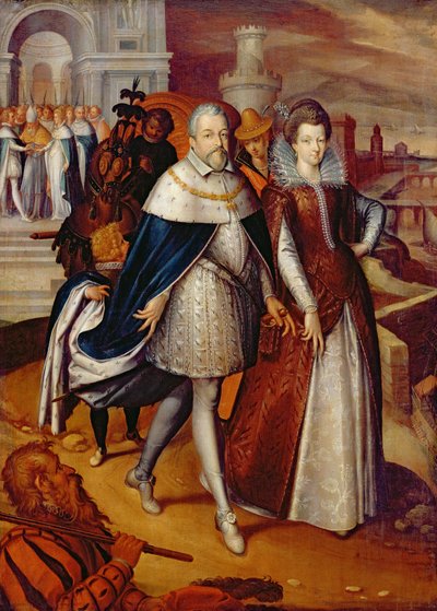 Portret van Ferdinand I (1549-1609) Groothertog van Toscane, en zijn nicht Marie (1573-1642), toekomstige vrouw van Hendrik IV door Frans Pourbus the Younger