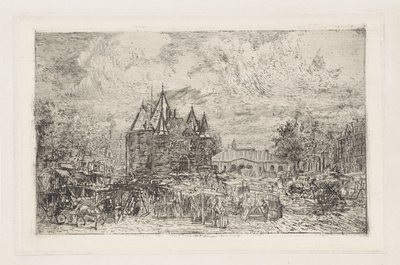 Gezicht op de Nieuwmarkt, Amsterdam door Frans Schikkinger