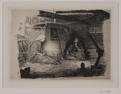 Maria, het Christuskind en Jozef op kerstochtend door Frans Schwartz