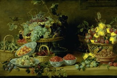 Stilleven met fruit op een tafel door Frans Snijders