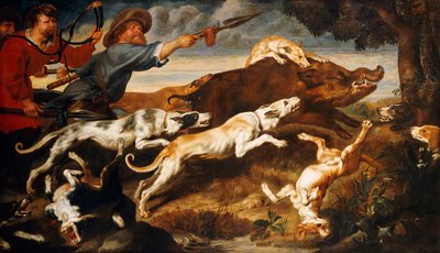 Een zwijnenjacht door Frans Snyders or Snijders