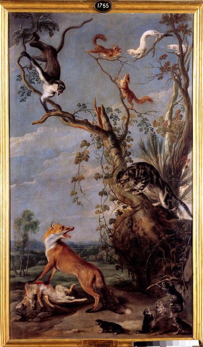 De kat en de vos Illustratie van de fabel van Jean de la Fontaine door Frans Snyders