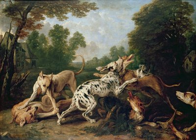 Honden vechten in een beboste open plek door Frans Snyders or Snijders