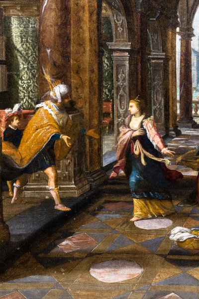 Salomo verwelkomt de koningin van Scheba in zijn paleis door Frans & Vries Paul V. de (1567 1630) Francken