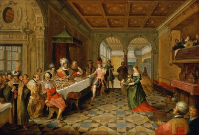 Salome presenteert het hoofd van Johannes de Doper aan koning Herodes door Frans and Vries, Paul V. de Francken