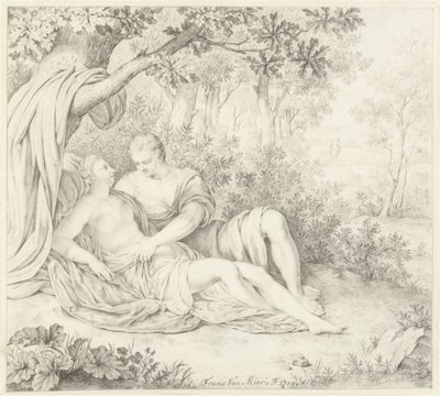 Liefdespaar onder boom door Frans van Mieris (II)