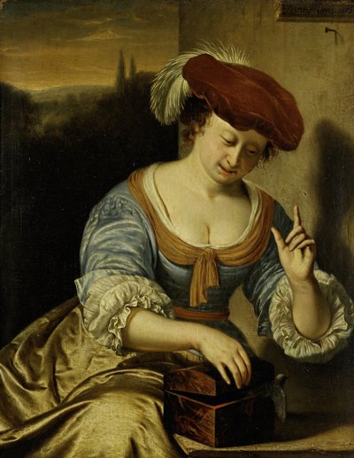 Ontsnapte vogel: Allegorie van kuisheid door Frans van Mieris