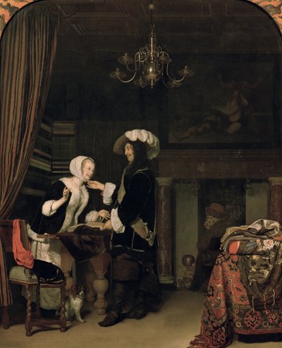 Cavalier in de winkel door Frans van Mieris the Elder