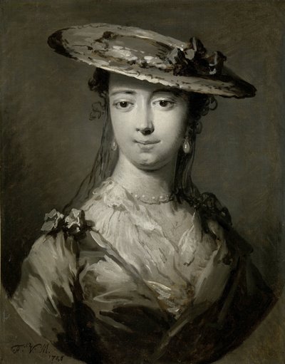 Hoofd van een jonge vrouw door Frans van der Mijn (signed by artist)