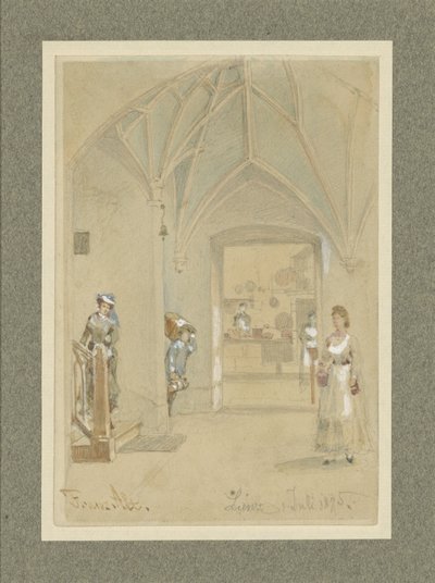 Gang van een Gasthaus met doorkijk in de keuken door Franz Alt