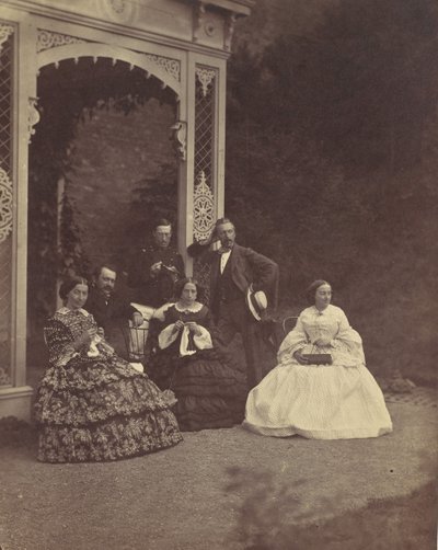 [Portret van drie vrouwen en mannen in een tuin], 1850s-60s door Franz Antoine