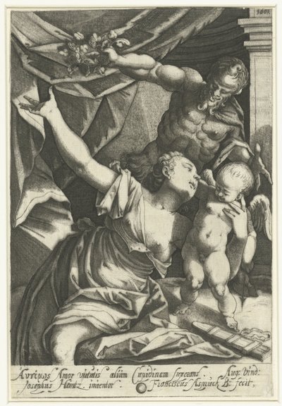 Venus en Amor met Pan door Franz Aspruck