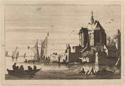 Kerk in een Inham met Roeiboot op de Voorgrond door Franz Edmund Weirotter