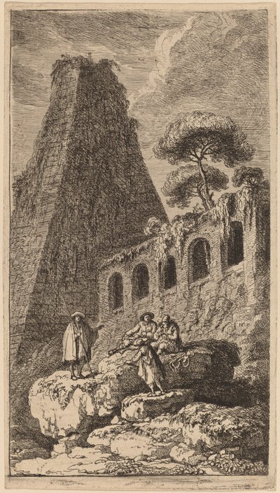 De Piramide van Sesto bij de Poorten van St. Pauli in Rome door Franz Edmund Weirotter
