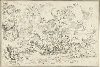 Apollo en Pan in een bootje door Franz Ertinger