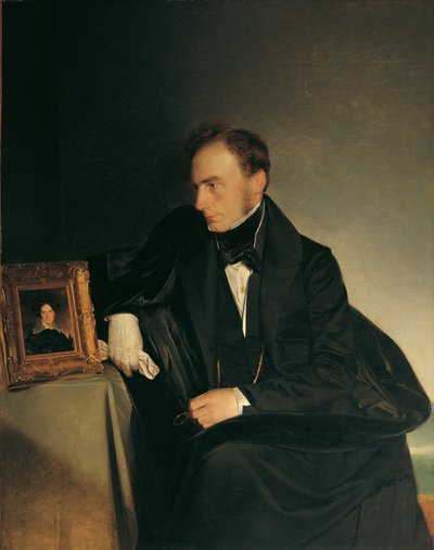 De schilder Franz Wipplinger, kijkend naar het miniatuurportret van zijn overleden zus door Franz Eybl