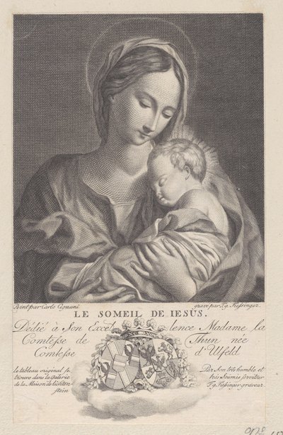 Maagd en Kind, met het slapende Christuskind in haar armen Le Someil de Jesus, 1743-1807 door Franz Gabriel Fiessinger