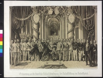 Herinnering aan de ceremoniële plaatsing van de hoeksteen van de Rudolfstichting in het Rudolfspital 1864 door Franz Gerasch
