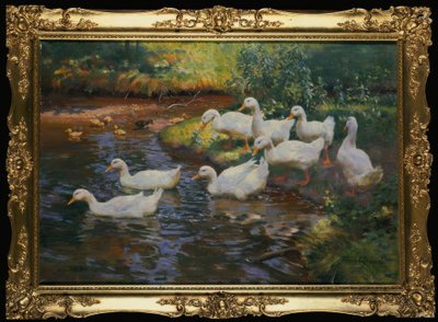 Eendenfamilie (Eenden met kuikens aan de oever) door Franz Grassel