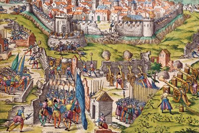 Het leger van Condé belegert Chartres, maart 1568, gravure door Franz Hogenberg, Frankrijk door Franz Hogenberg