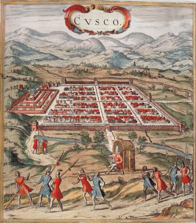 Cuzco, hoofdcentrum van de Inca-beschaving (het huidige Peru) beeld uit "Civitatis Orbis Terranum" door Braun en Hogenberg door Franz Hogenberg