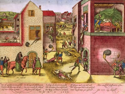 Dood van admiraal Gaspard II de Coligny (1519-72) tijdens het Bloedbad van Sint-Bartholomeus in 1572 door Franz Hogenberg