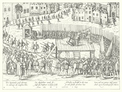 Executie van graven Egmont en Horne in Brussel, 1568 door Franz Hogenberg