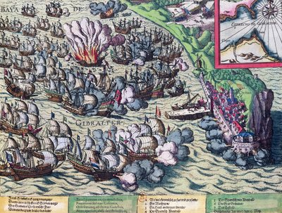 Gevecht voor de Kust van Gibraltar, gedrukt op 25 mei 1607 door Franz Hogenberg