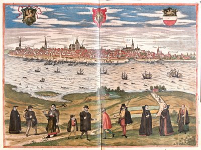 Algemeen uitzicht op Rostock, Duitsland (gravure) door Franz Hogenberg