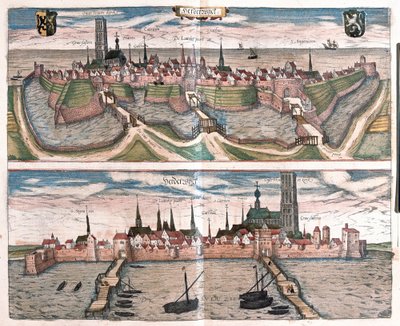 Harderwijk, de kleine haven aan de Zuiderzee (IJsselmeer), Nederland door Franz Hogenberg