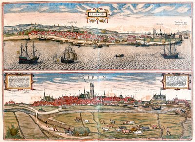 Helsingor en Ribe, Denemarken (gravure) door Franz Hogenberg