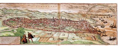 Kaart van Barcelona - Spanje (gravure) door Franz Hogenberg