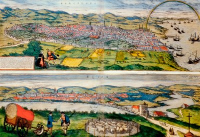 Kaart van Barcelona en Ecija uit Civitates Orbis Terrarum door Georg Braun door Franz Hogenberg