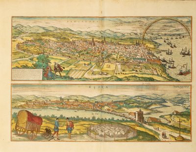 Kaart van Barcelona en Ecija uit Civitates Orbis Terrarum door Georg Braun door Franz Hogenberg
