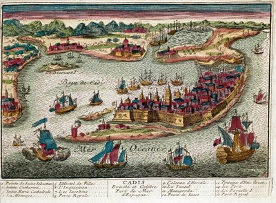 Kaart van Cadiz - Spanje (gravure) door Franz Hogenberg