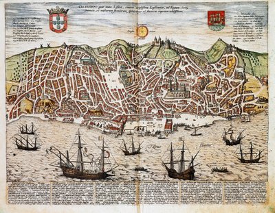 Kaart van Lissabon - Portugal (gravure) door Franz Hogenberg