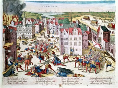 Bloedbad in Vlaanderen tijdens het bewind van Fernando Alvarez de Toledo (1508-82) Hertog van Alba, 30 november 1572 door Franz Hogenberg