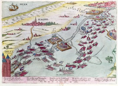 Zeeslag voor de kust van Den Haag tussen de Geuzen en de Spanjaarden in 1573 door Franz Hogenberg