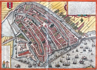 Plan van Amsterdam, Nederland (ets) door Franz Hogenberg